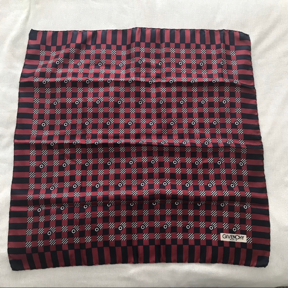 Vintage Givenchy Silk Scarf 25” Square Red Navy - Picture 4 of 4